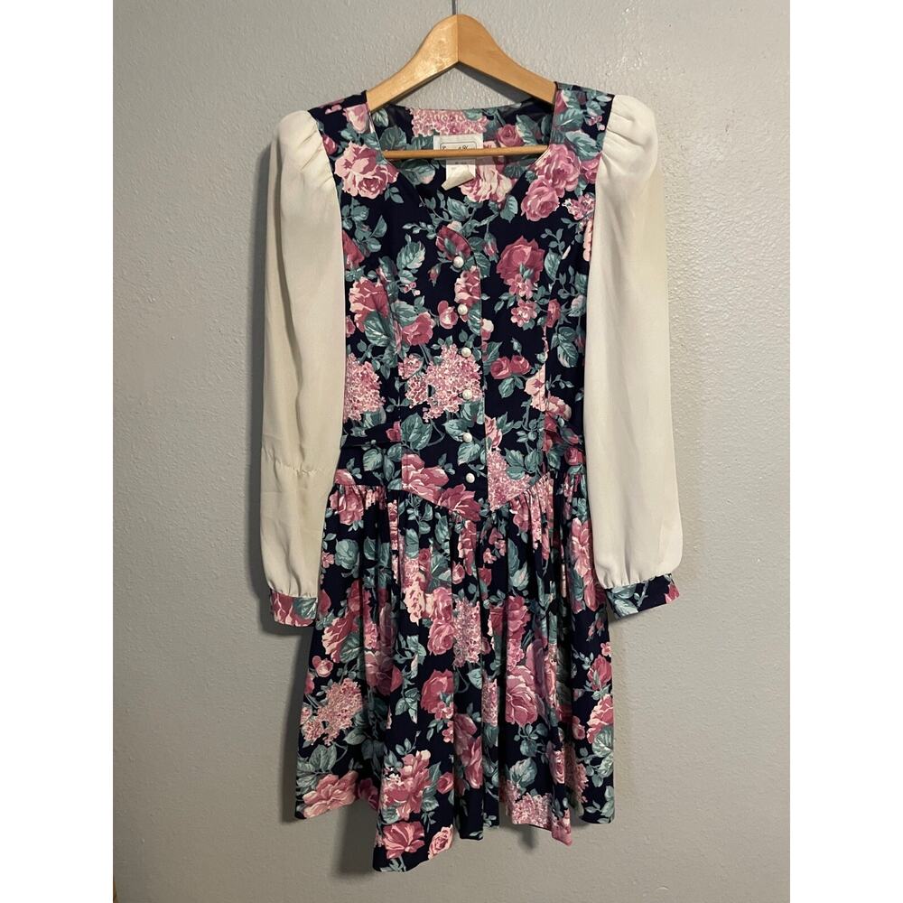 Vintage Especially Yours Juniors Dress Size 3 Floral Drop Waist Pleated Cottage